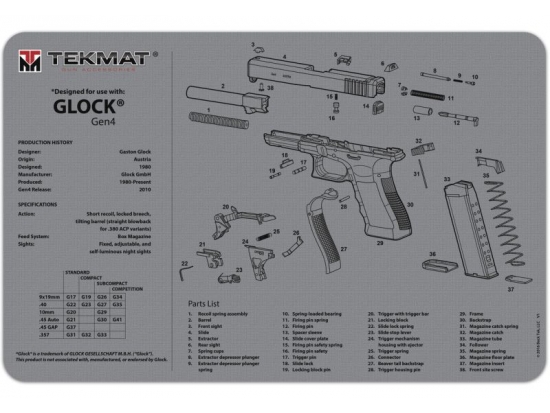 Коврик для ремонта TekMat Glock® Gen4 Grey (TEK-17-GLOCK-G4-GY)